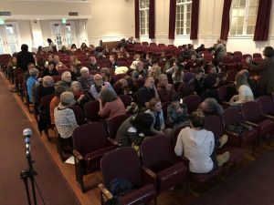 Aerial view of attendees discussing children's rights